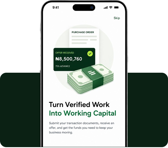 Trebor app showing a working capital loan offer